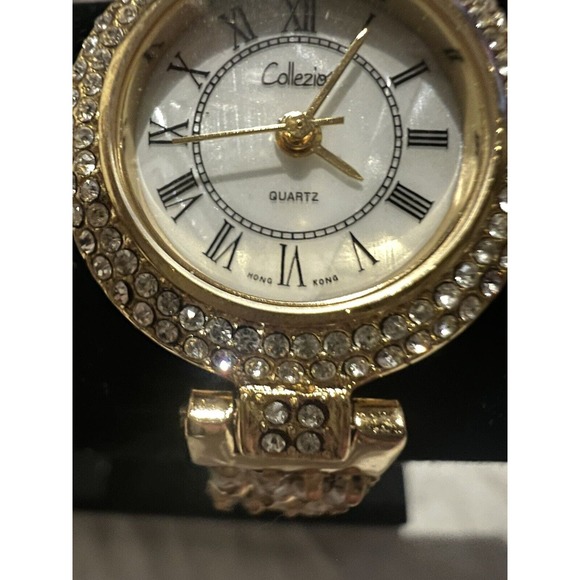 Vtg Gold Silver Tone Watch Collezio Quartz With Rhinestones. Made In Hong Kong. - Picture 10 of 16